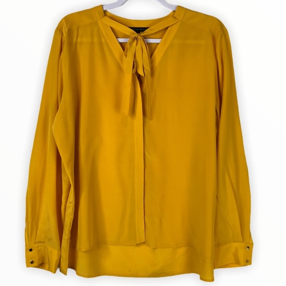 Antonio Melani Yellow Silk Secretary Blouse Large - Picture 2 of 10